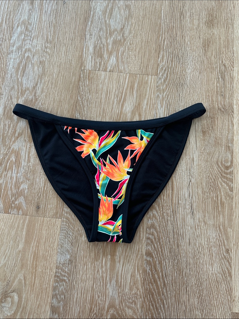 NWOT New Look Black Bikini Bottom with Tropical Orange Floral Panel